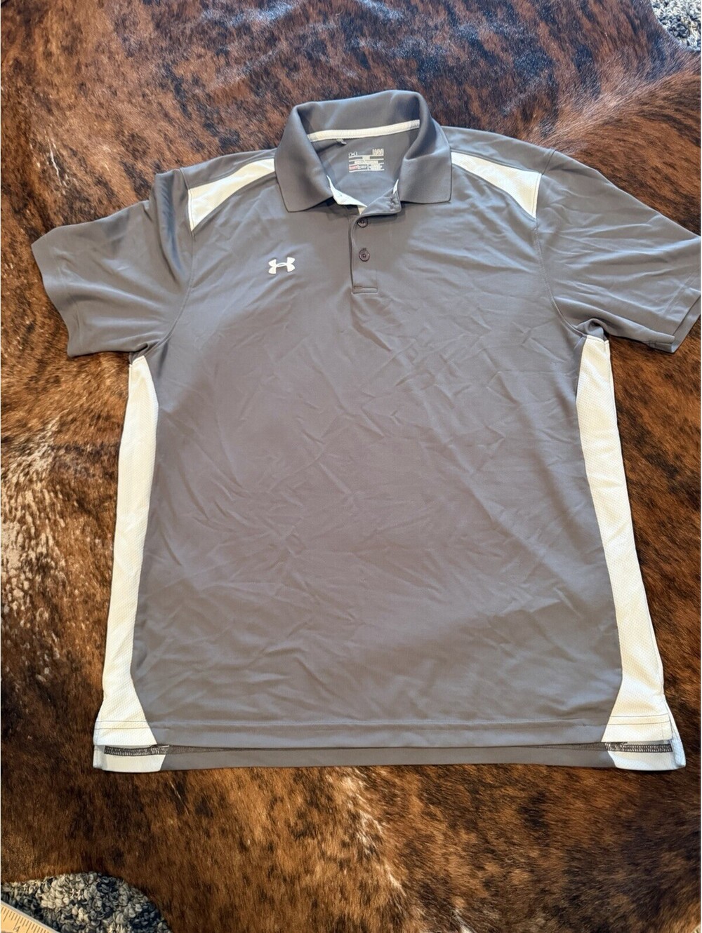 Under Armour HeatGear Loose Fit Golf Polo Shirt Men's L Gray White Colorblock